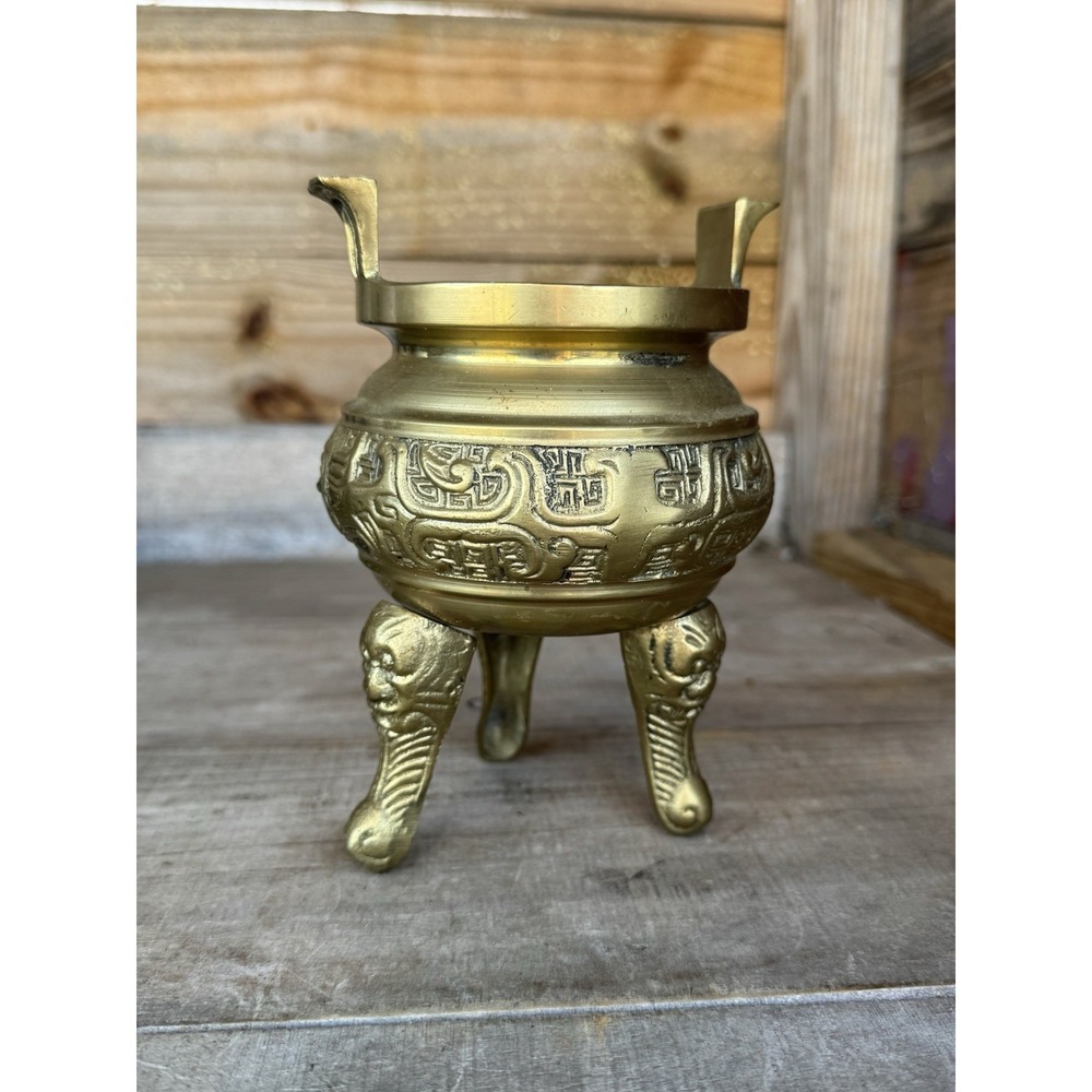 Vintage‎ brass incense burner pot dragon asian footed Bowl